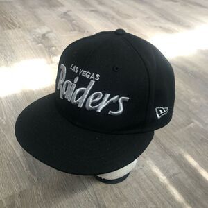 Las Vegas Raiders NFL Script New Era 59Fifty Fitted Baseball Hat Cap Black 7 1/2